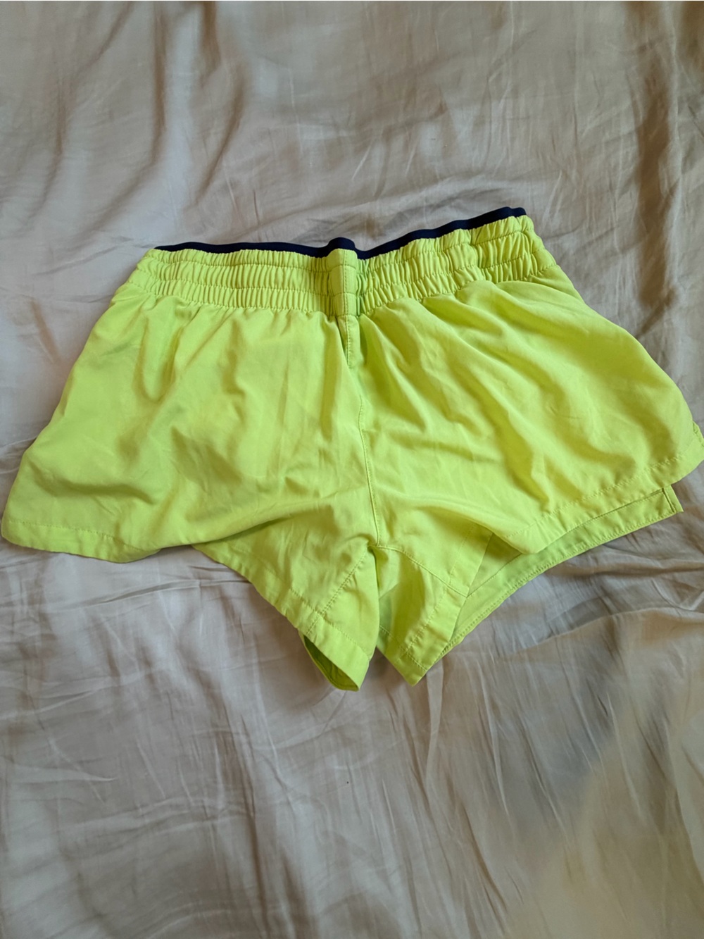 Fabletics Neon Yellow Shorts with Navy Trim